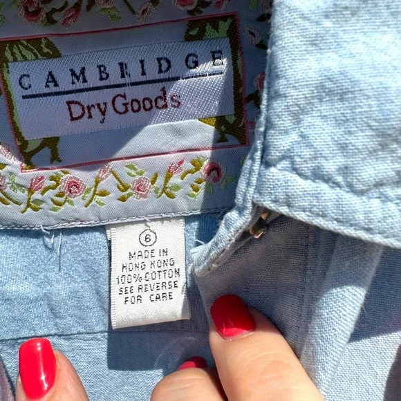 Cambridge Dry Goods - Vintage Snap Front Denim Shirt with Embroidery, Size 6 - Picture 6 of 9
